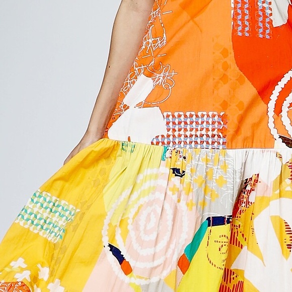 Anthropologie Geisha Designs Margarella Multicolor Patchwork Print Maxi Dress S - Picture 3 of 6